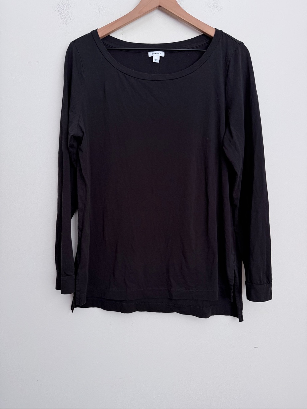 Cuyana Boatneck Long Sleeve Tee shirt Black Organic Pima Cotton L
